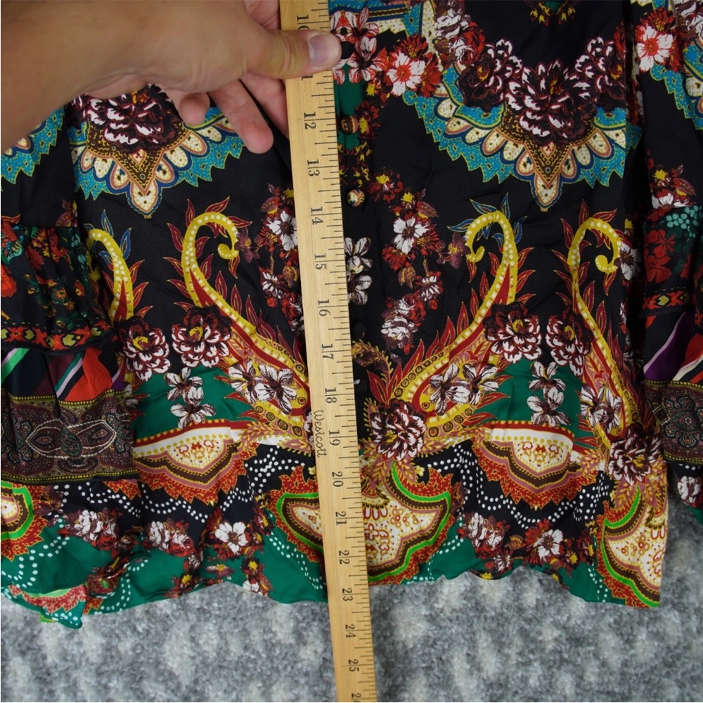 Alice Olivia Liberty Printed Ruffled Blouse Bell Sleeves Size S Mock Neck Boho - Picture 14 of 16